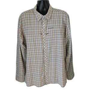 Simms Stone Cold LS Shirt XL Beige Yellow Plaid UPF Zipper Pockets Fishing